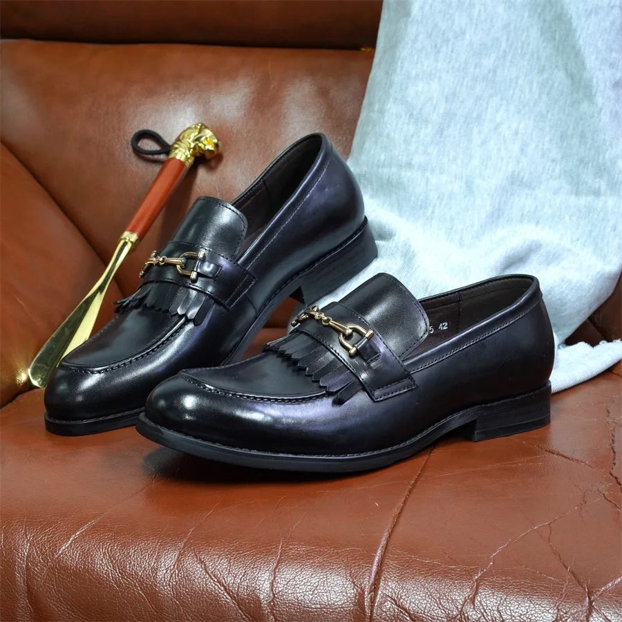 Italian Luxury Men's Metal Buttons Handmade Shoe
