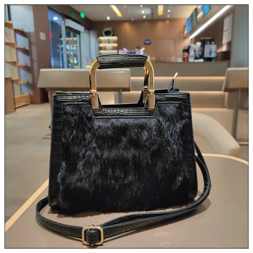 Women's Handbag Luxury Fashion Real Rabbit Hair Single Shoulder Bag