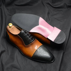 Luxury Men's Brogue Formal Round Toe Mixed-Colors Oxford Dress Shoes