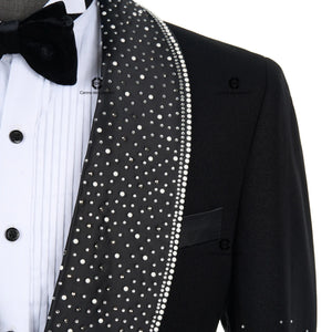 Cenne Des Graoom Men's Suits Ornament Shining Tuxedo Slim Fit with Oversized Shawl Lapel