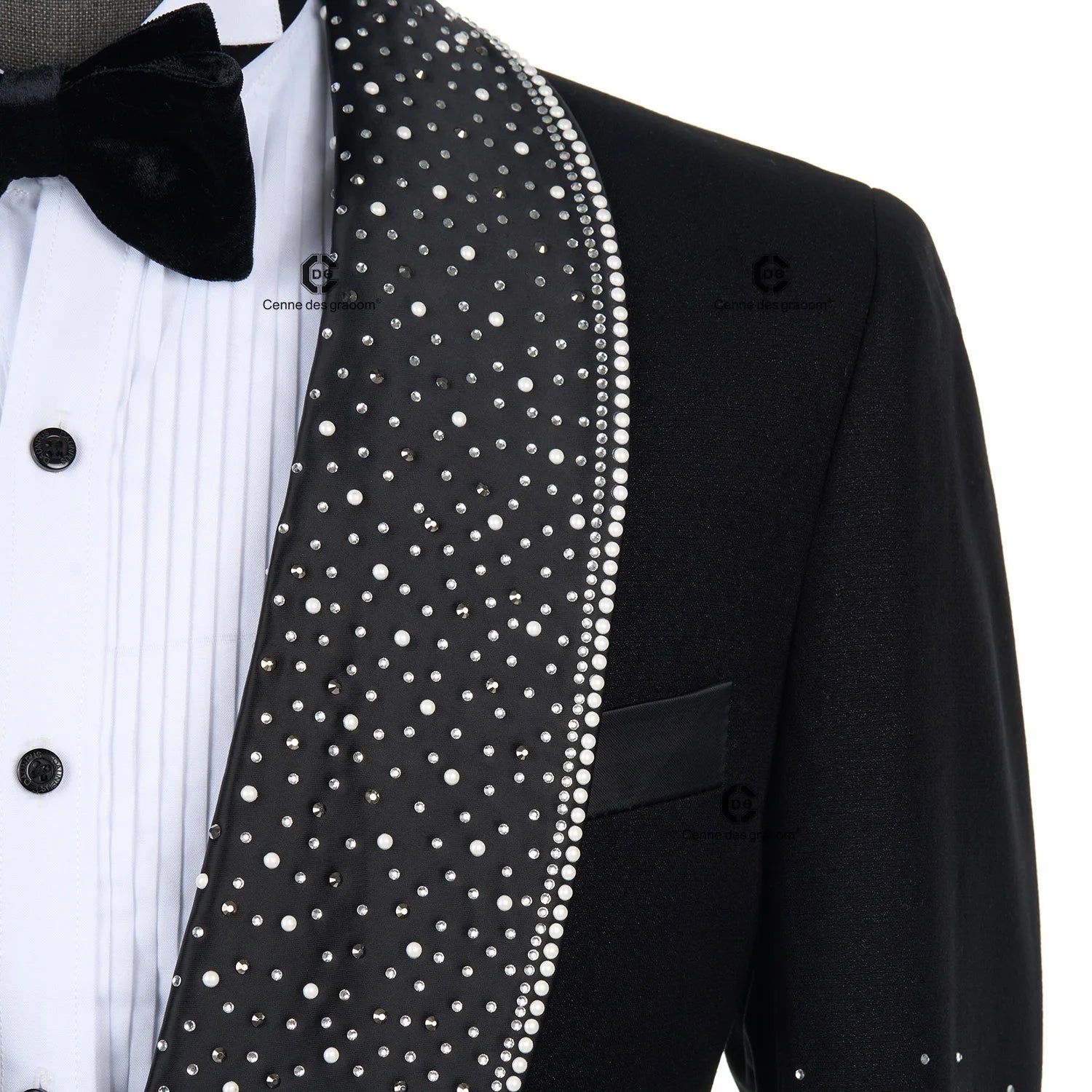 Cenne Des Graoom Men's Suits Ornament Shining Tuxedo Slim Fit with Oversized Shawl Lapel