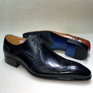 Genuine Leather Brogue Shoes Handmade Casual Oxfords Breathable Lace-Up Dress Shoes