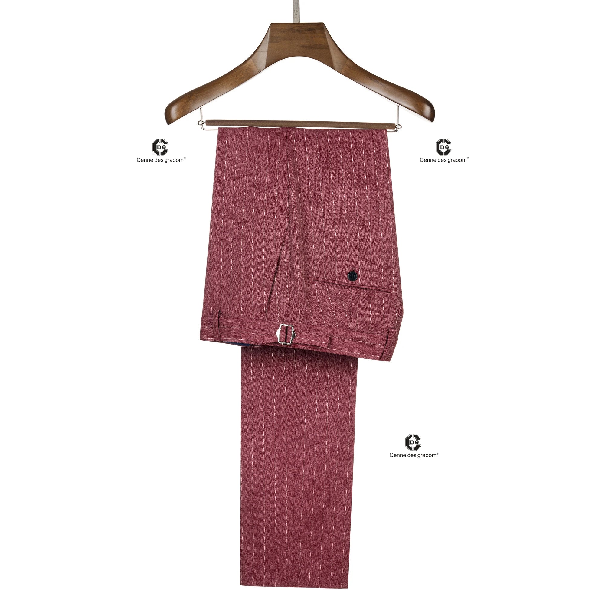 Cenne Des Graoom Maroon Striped Double-Breasted Men's Suits With Patch Pocket