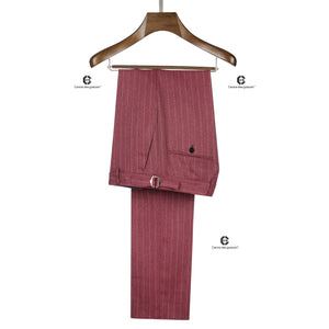 Cenne Des Graoom Maroon Striped Double-Breasted Men's Suits With Patch Pocket