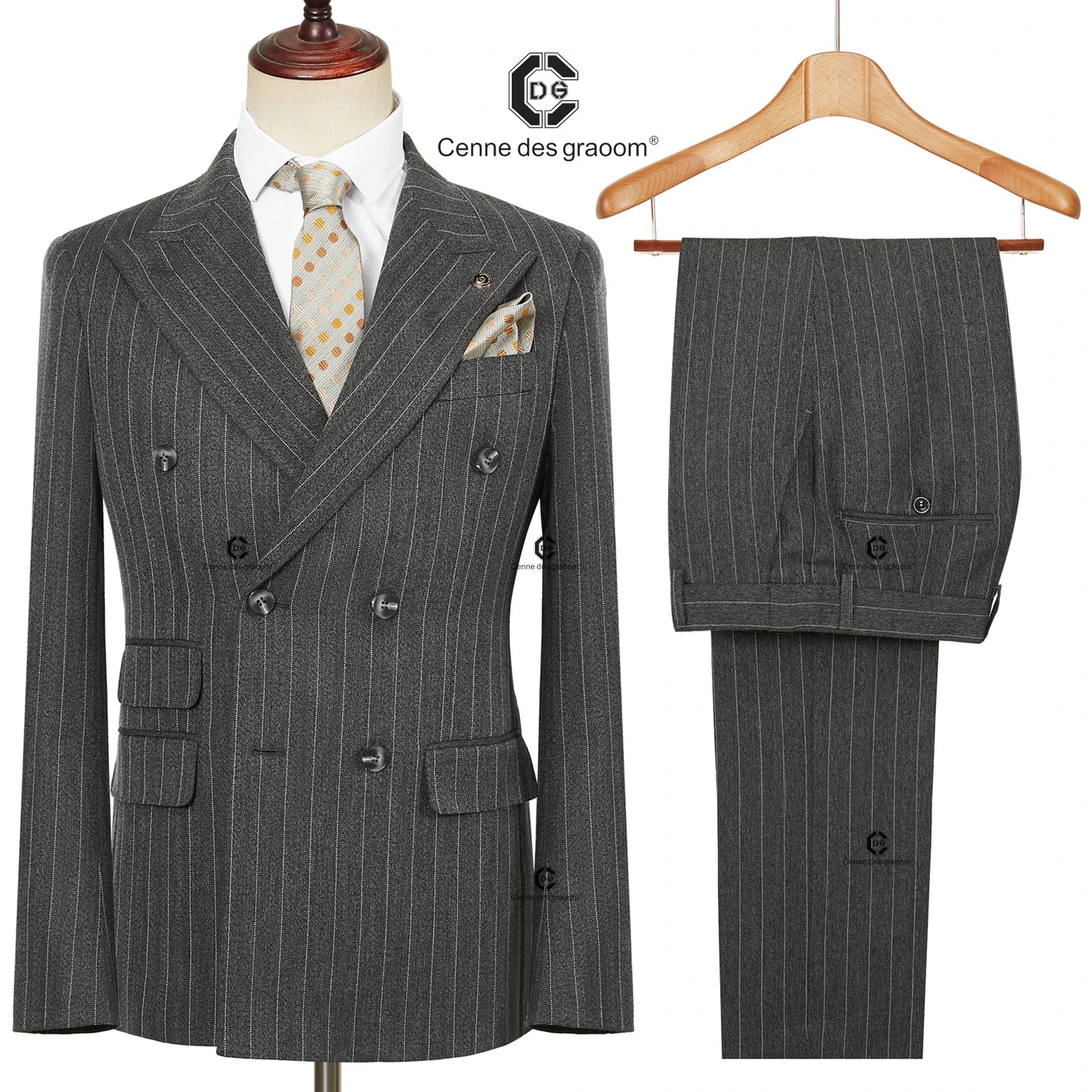 Cenne Des Graoom Double-Breasted Stripe Suits for Men