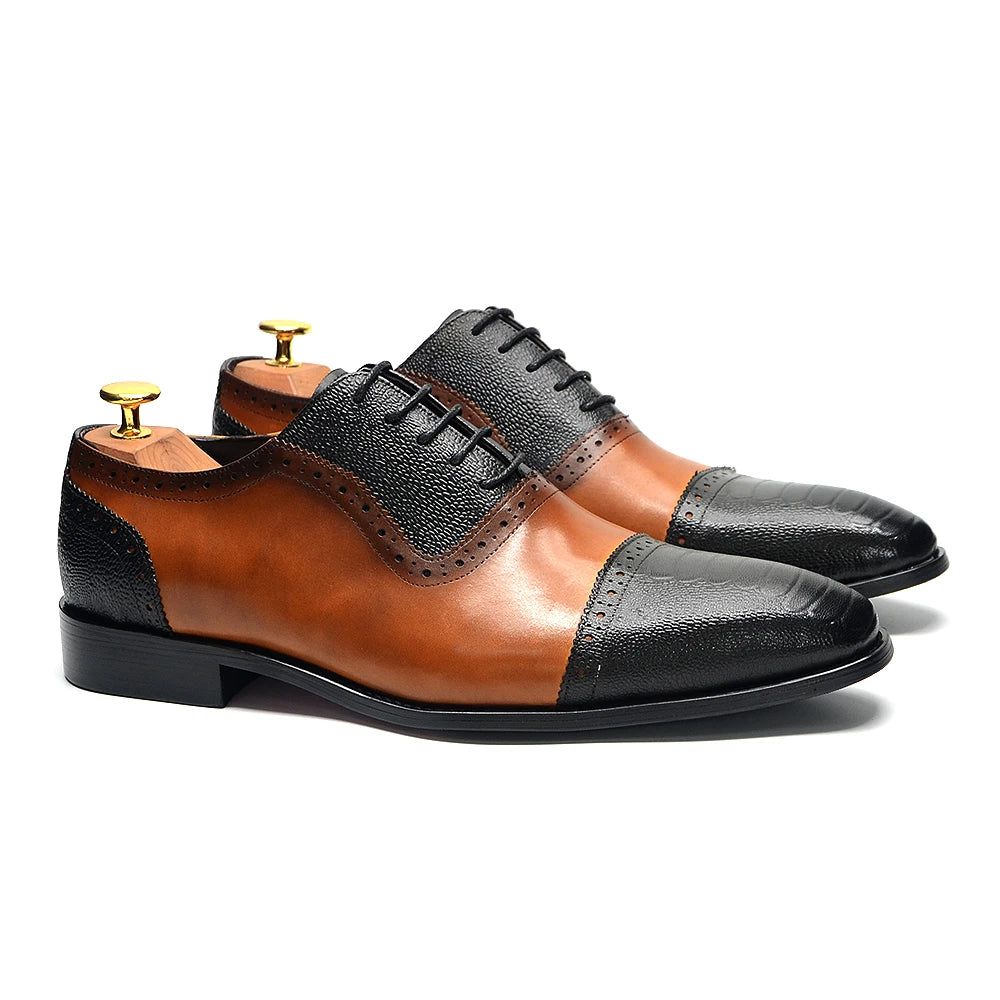 Luxury Men's Brogue Formal Round Toe Mixed-Colors Oxford Dress Shoes