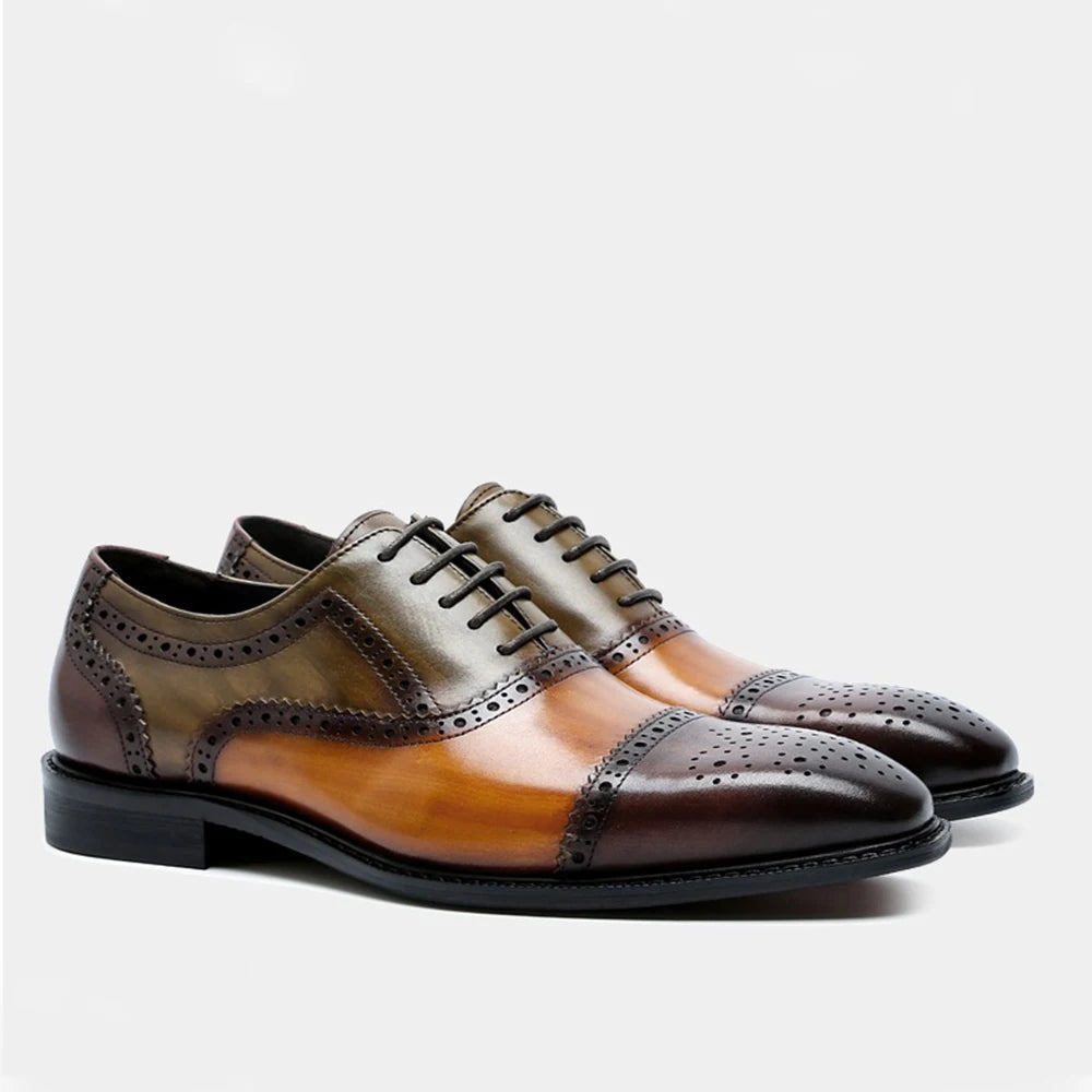 Genuine Leather Mens Formal Oxford Cap Toe Lace-Up Shoes for Men