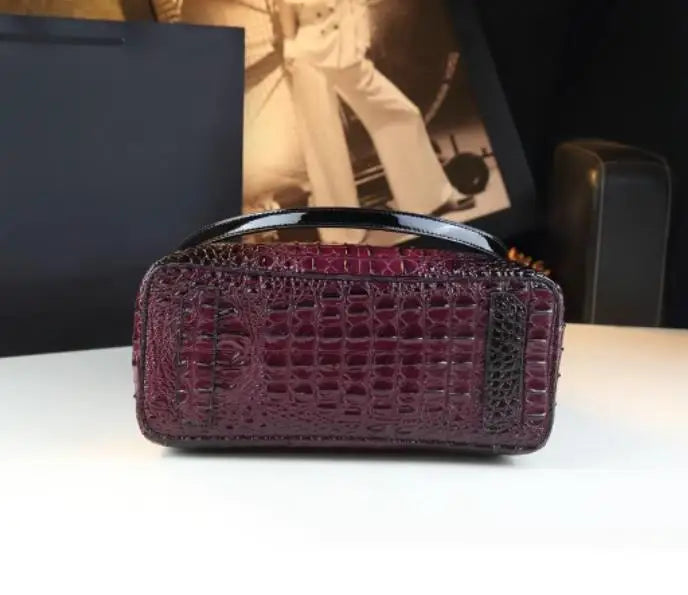 Genuine Leather Women's Fashion Crocodile Print Bucket Bag