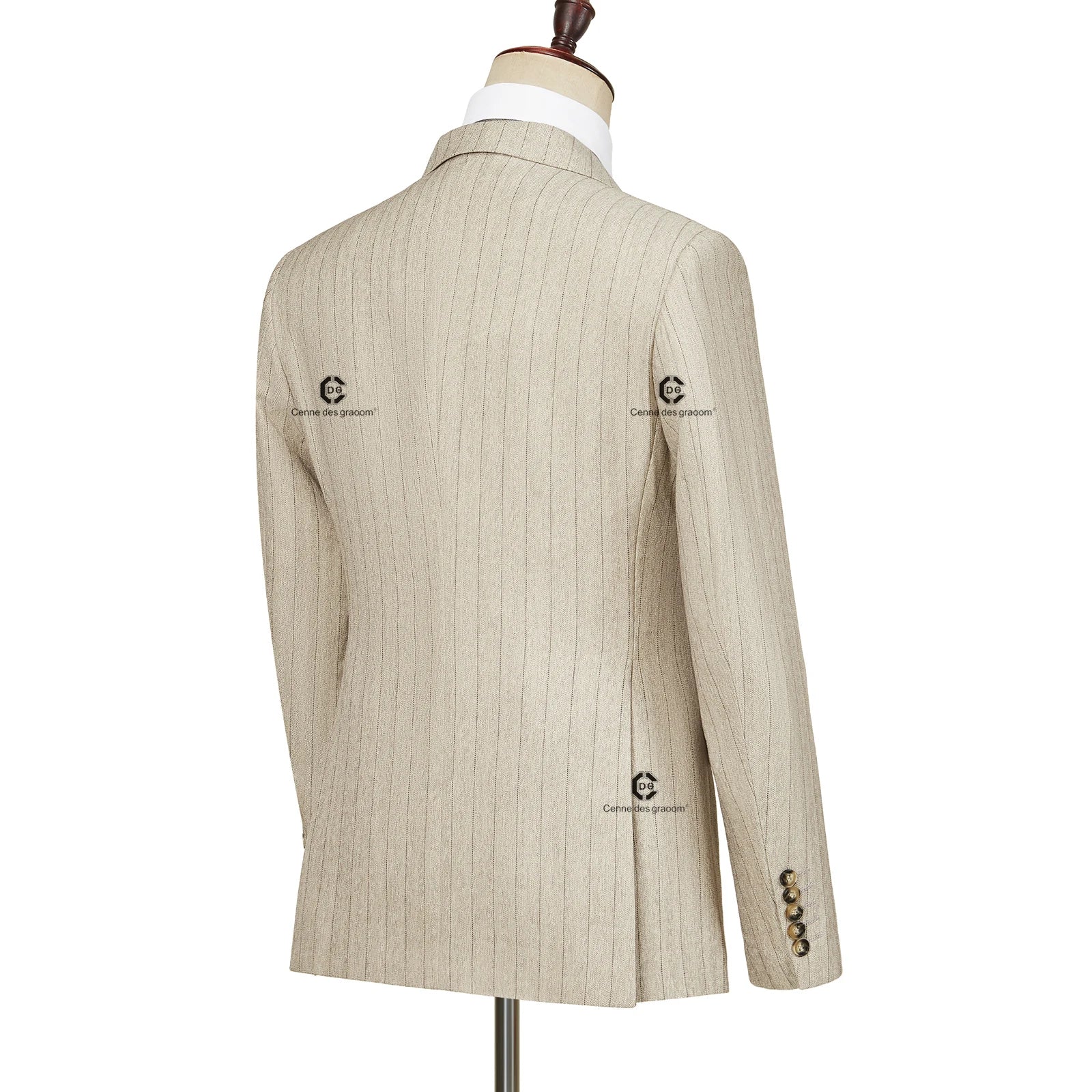 Cenne Des Graoom Double-Breasted Khaki Stripe Suits for Men