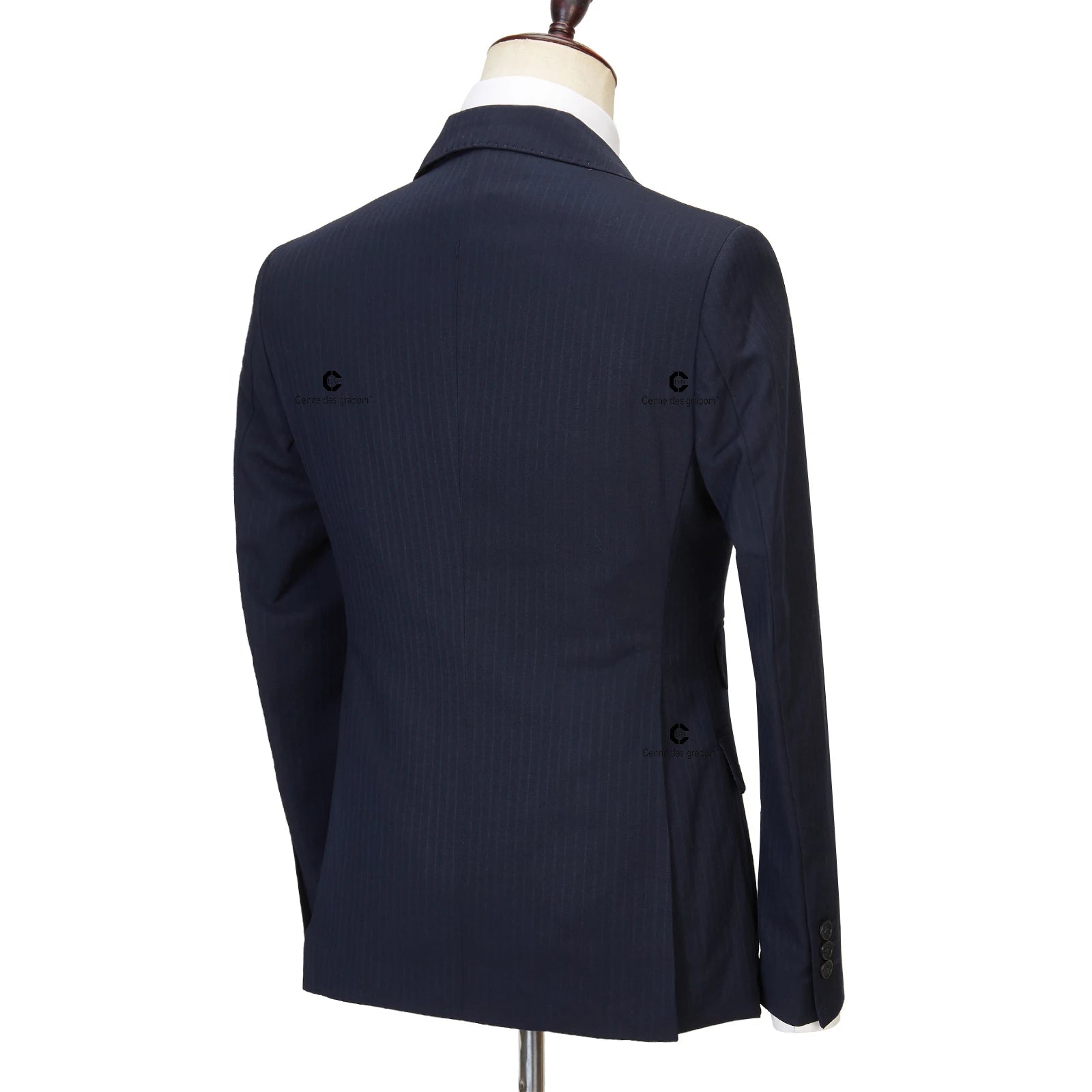 Cenne Des Graoom Double-Breasted Blue Black Stripe Men's Suits 2-Piece Set
