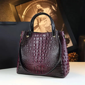 Genuine Leather Women's Fashion Crocodile Print Bucket Bag