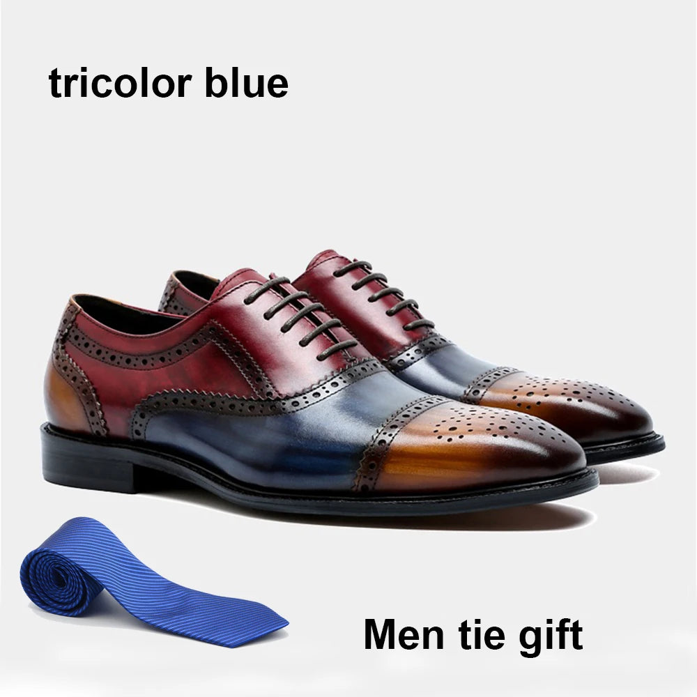 Genuine Leather Mens Formal Oxford Cap Toe Lace-Up Shoes for Men