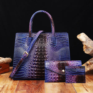 3 Pcs Crocodile Pattern Handbag & Purses Set