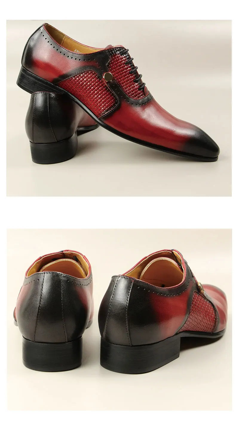 Oxford Leather Lace-Up Hand Carved Shoes for Men