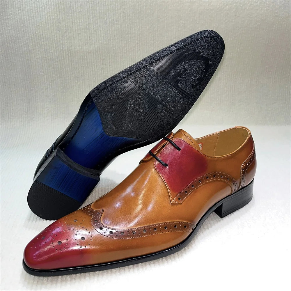 Genuine Leather Brogue Shoes Handmade Casual Oxfords Breathable Lace-Up Dress Shoes