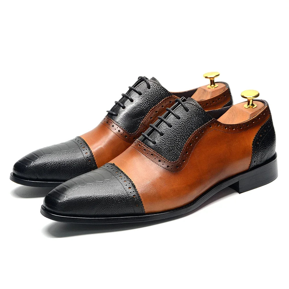 Luxury Men's Brogue Formal Round Toe Mixed-Colors Oxford Dress Shoes