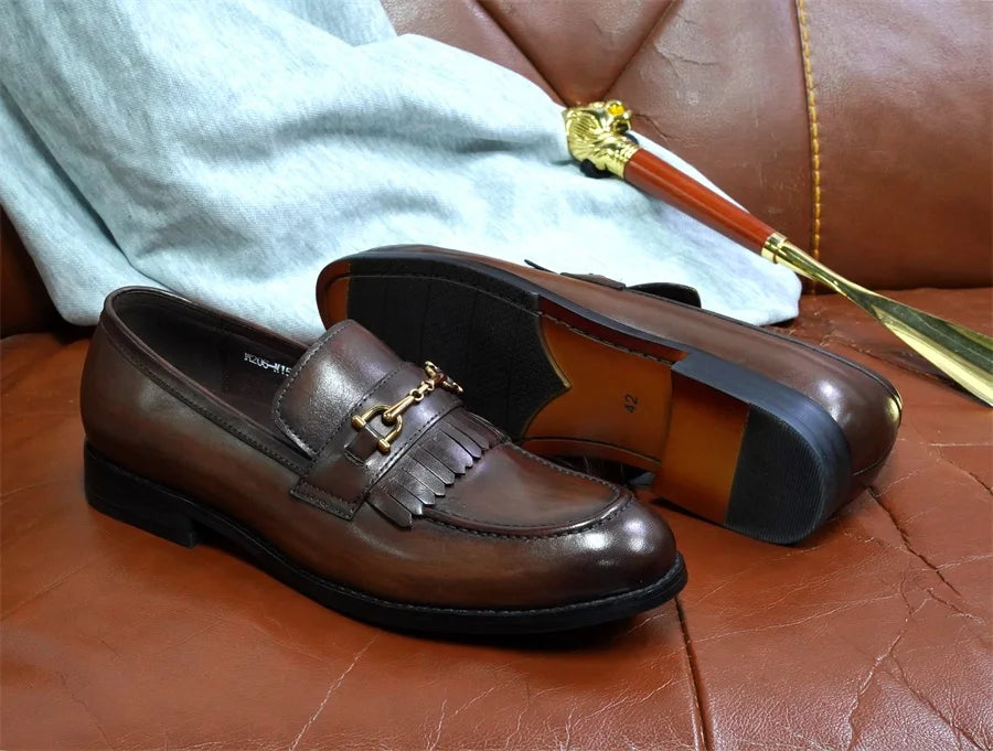 Italian Luxury Men's Metal Buttons Handmade Shoe