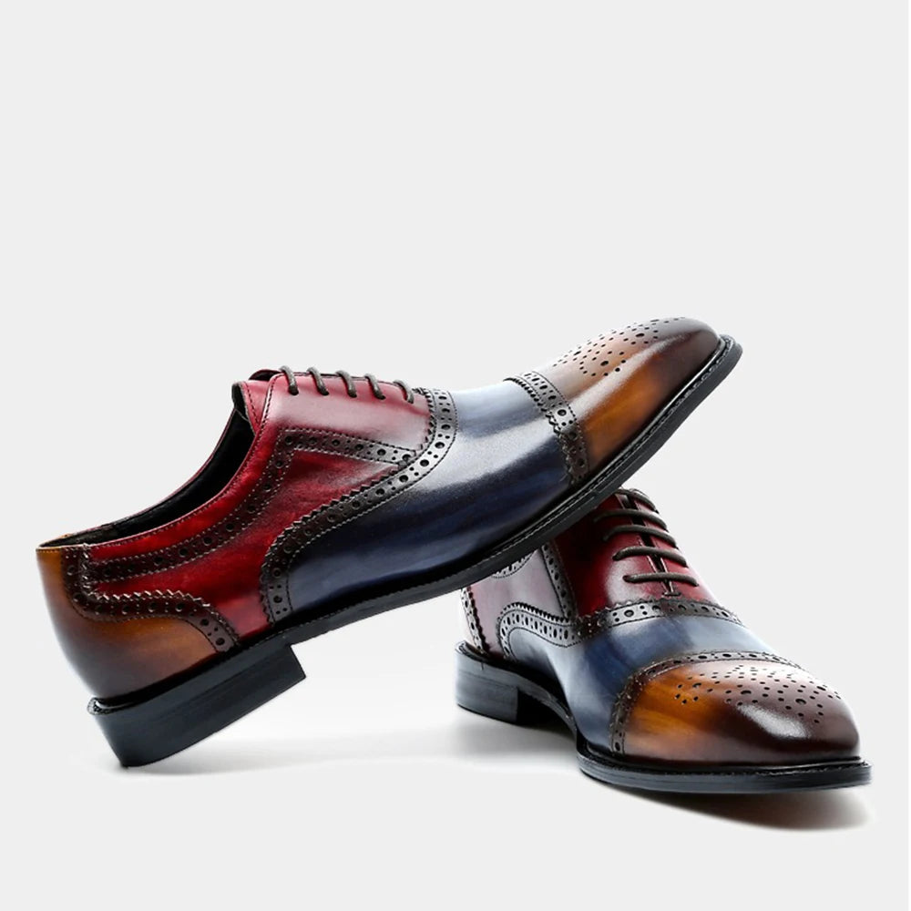 Genuine Leather Mens Formal Oxford Cap Toe Lace-Up Shoes for Men