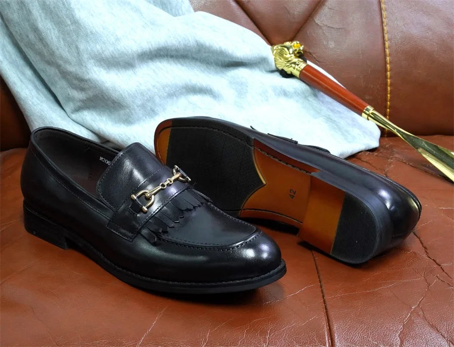 Italian Luxury Men's Metal Buttons Handmade Shoe