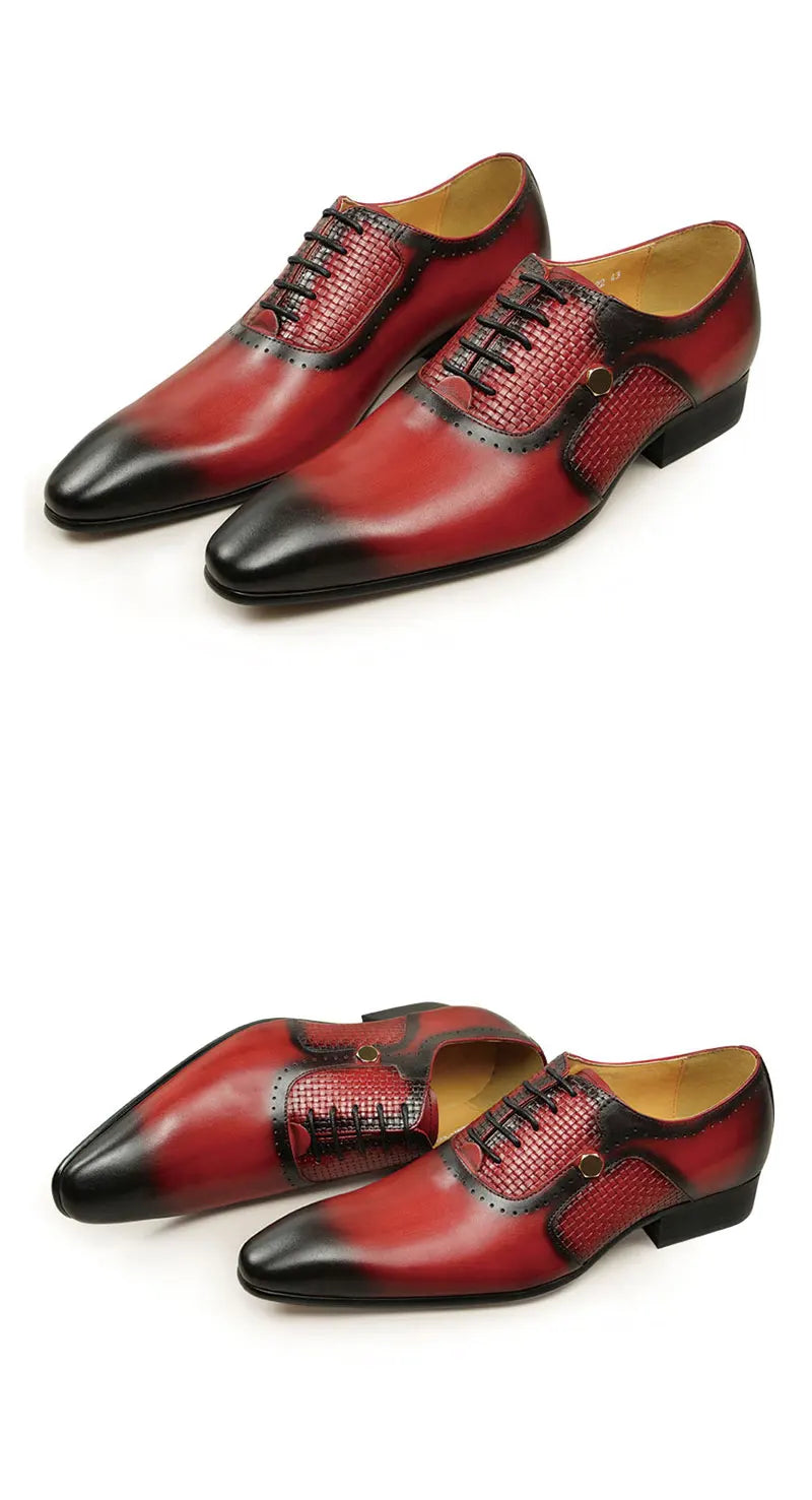 Oxford Leather Lace-Up Hand Carved Shoes for Men
