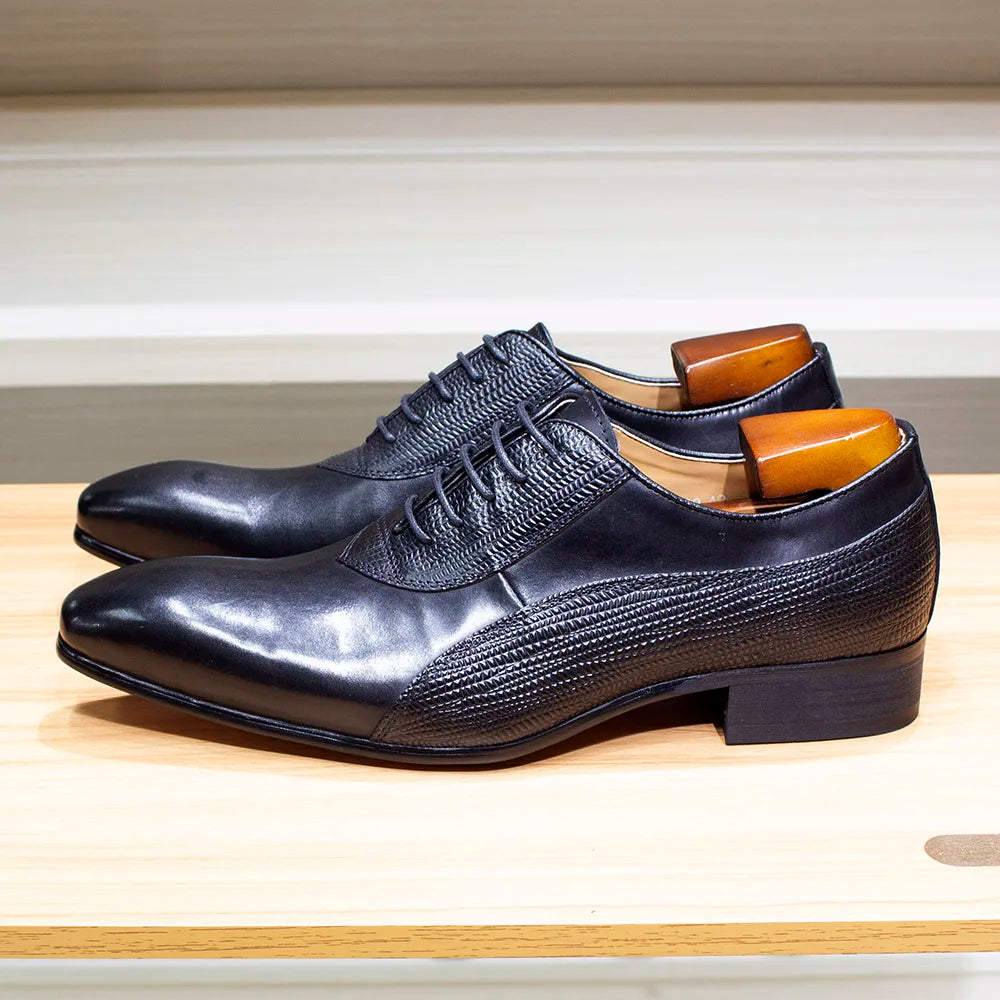 Luxury Men's Italian Leather Hand-polished Pointed Toe Lace-up Shoes