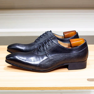 Luxury Men's Italian Leather Hand-polished Pointed Toe Lace-up Shoes