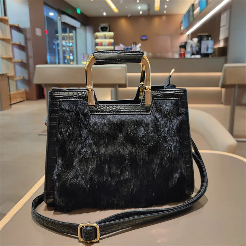 Women's Handbag Luxury Fashion Real Rabbit Hair Single Shoulder Bag