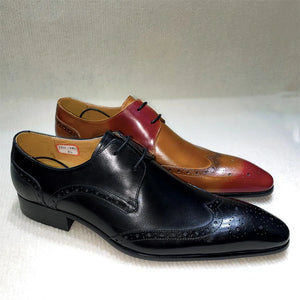 Genuine Leather Brogue Shoes Handmade Casual Oxfords Breathable Lace-Up Dress Shoes