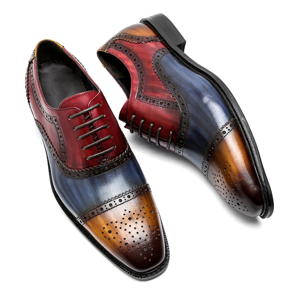 Genuine Leather Mens Formal Oxford Cap Toe Lace-Up Shoes for Men