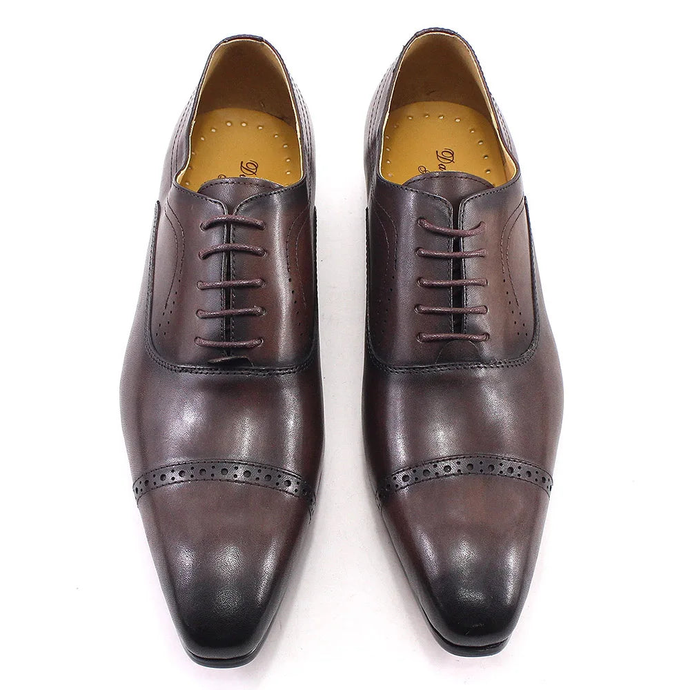 Genuine Leather Oxford Dress Shoes Men Lace Up Cap Toe