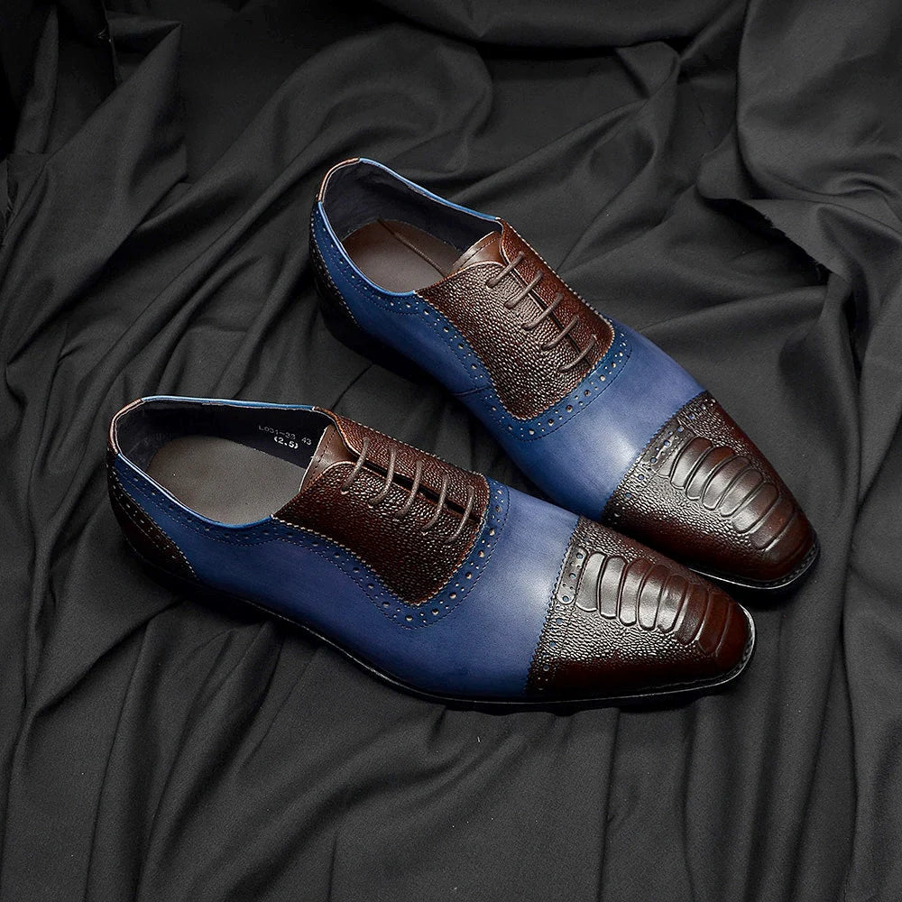 Luxury Men's Brogue Formal Round Toe Mixed-Colors Oxford Dress Shoes