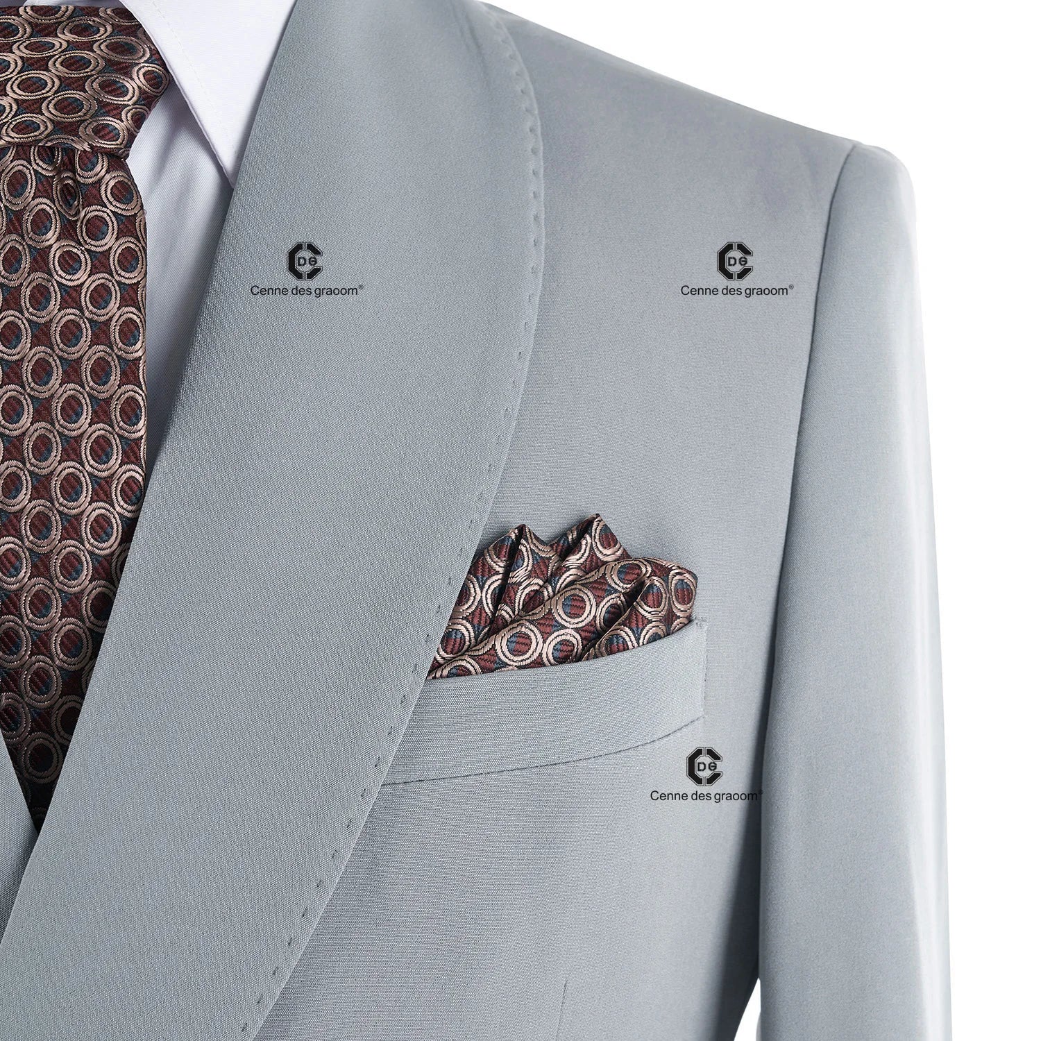 Cenne Des Graoom Elegant Light Grey Men's Suits Metal Side Release Buckle 2-Piece Set High Quality