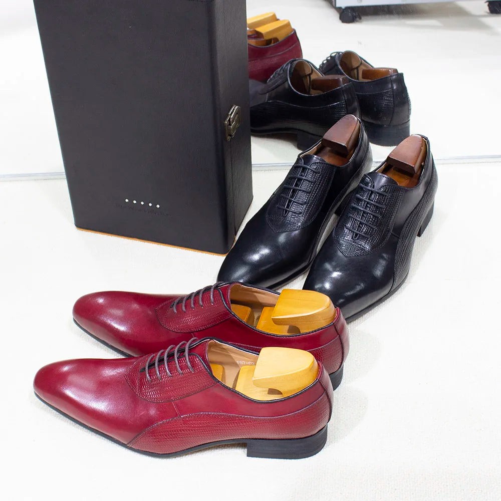 Luxury Men's Italian Leather Hand-polished Pointed Toe Lace-up Shoes