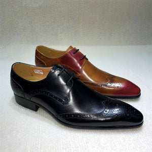 Genuine Leather Brogue Shoes Handmade Casual Oxfords Breathable Lace-Up Dress Shoes