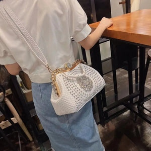 Diamonds Women's  Leather clip Rhinestone Bag