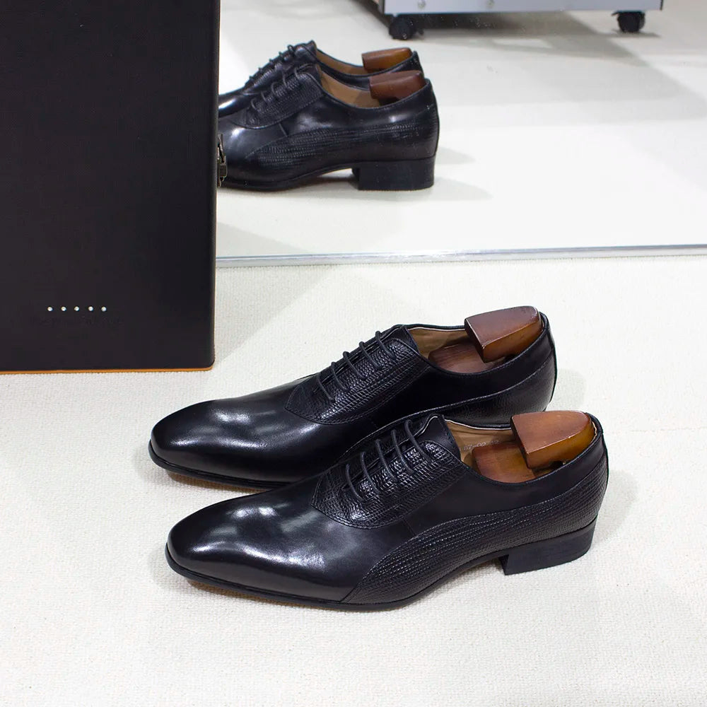 Luxury Men's Italian Leather Hand-polished Pointed Toe Lace-up Shoes