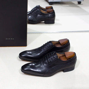 Luxury Men's Italian Leather Hand-polished Pointed Toe Lace-up Shoes