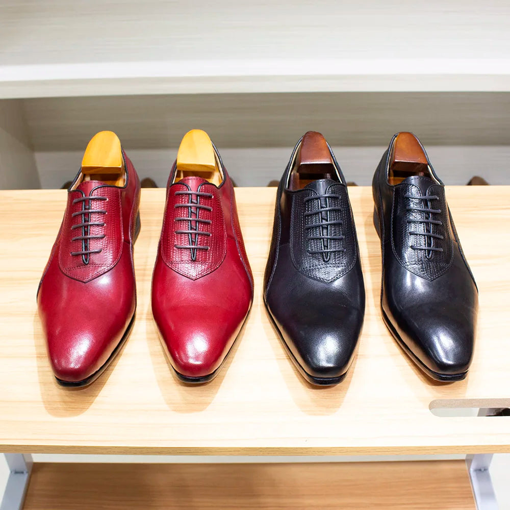 Luxury Men's Italian Leather Hand-polished Pointed Toe Lace-up Shoes