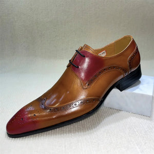Genuine Leather Brogue Shoes Handmade Casual Oxfords Breathable Lace-Up Dress Shoes