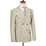 Load image into Gallery viewer, Cenne Des Graoom Double-Breasted Khaki Stripe Suits for Men

