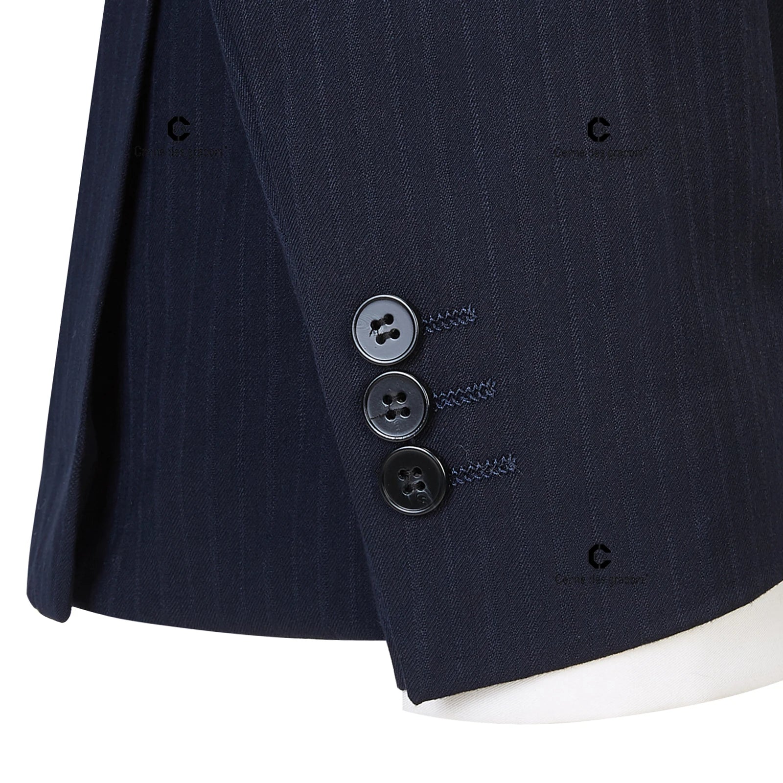 Cenne Des Graoom Double-Breasted Blue Black Stripe Men's Suits 2-Piece Set
