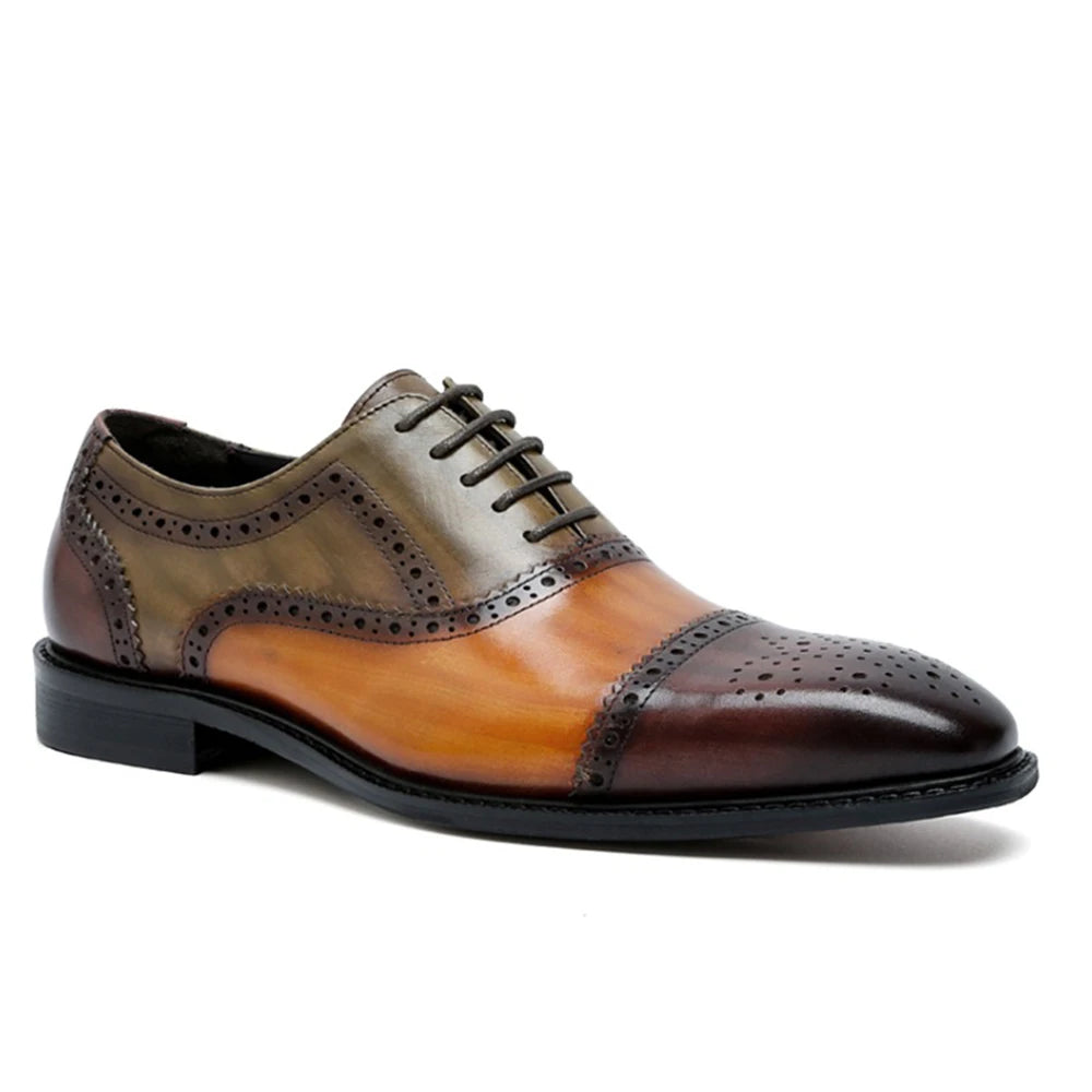 Genuine Leather Mens Formal Oxford Cap Toe Lace-Up Shoes for Men