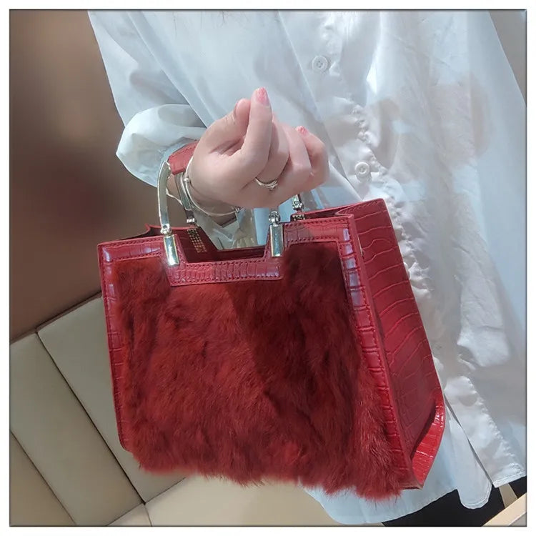 Women's Handbag Luxury Fashion Real Rabbit Hair Single Shoulder Bag
