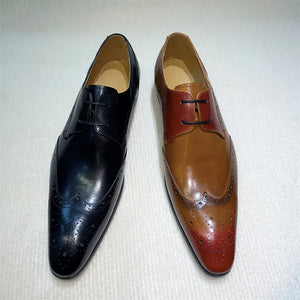 Genuine Leather Brogue Shoes Handmade Casual Oxfords Breathable Lace-Up Dress Shoes