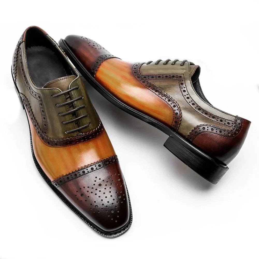 Genuine Leather Mens Formal Oxford Cap Toe Lace-Up Shoes for Men
