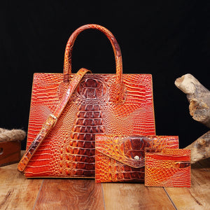 3 Pcs Crocodile Pattern Handbag & Purses Set