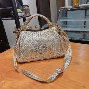 Diamonds Women's  Leather clip Rhinestone Bag