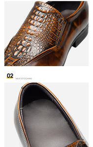 Real Patent Leather Men's Dress Shoes Fashion Crocodile Pattern Slip on Luxury Handmade Genuine Leather Shoes