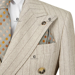 Cenne Des Graoom Double-Breasted Khaki Stripe Suits for Men