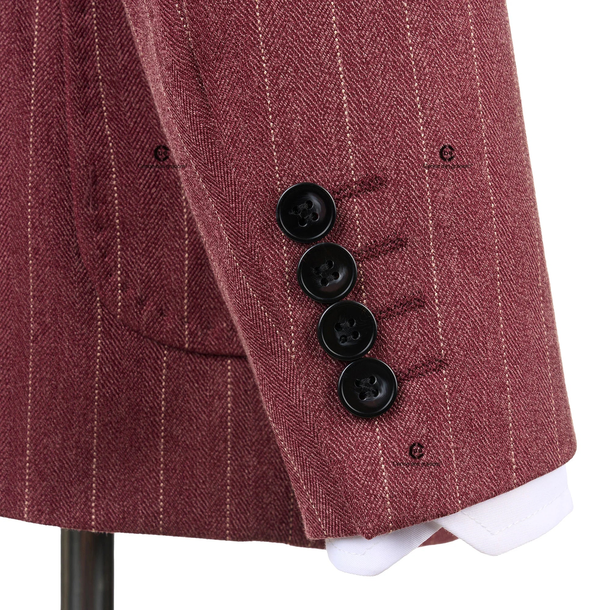 Cenne Des Graoom Maroon Striped Double-Breasted Men's Suits With Patch Pocket